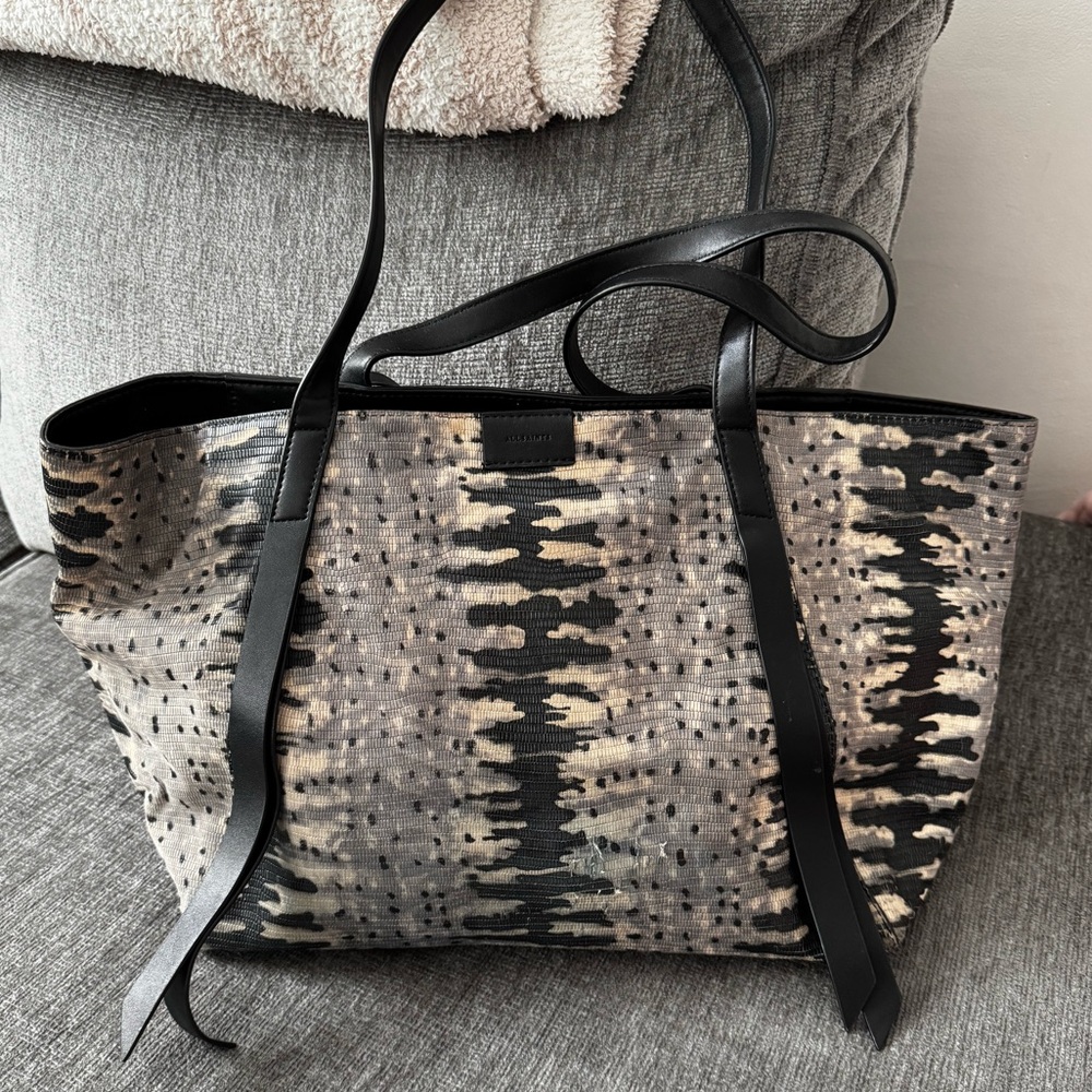 All Saints Black and Gray Patterned Tote